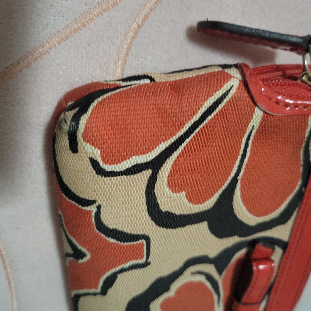 Coach Red And Orange Floral Wristlet - Picture 5 of 8